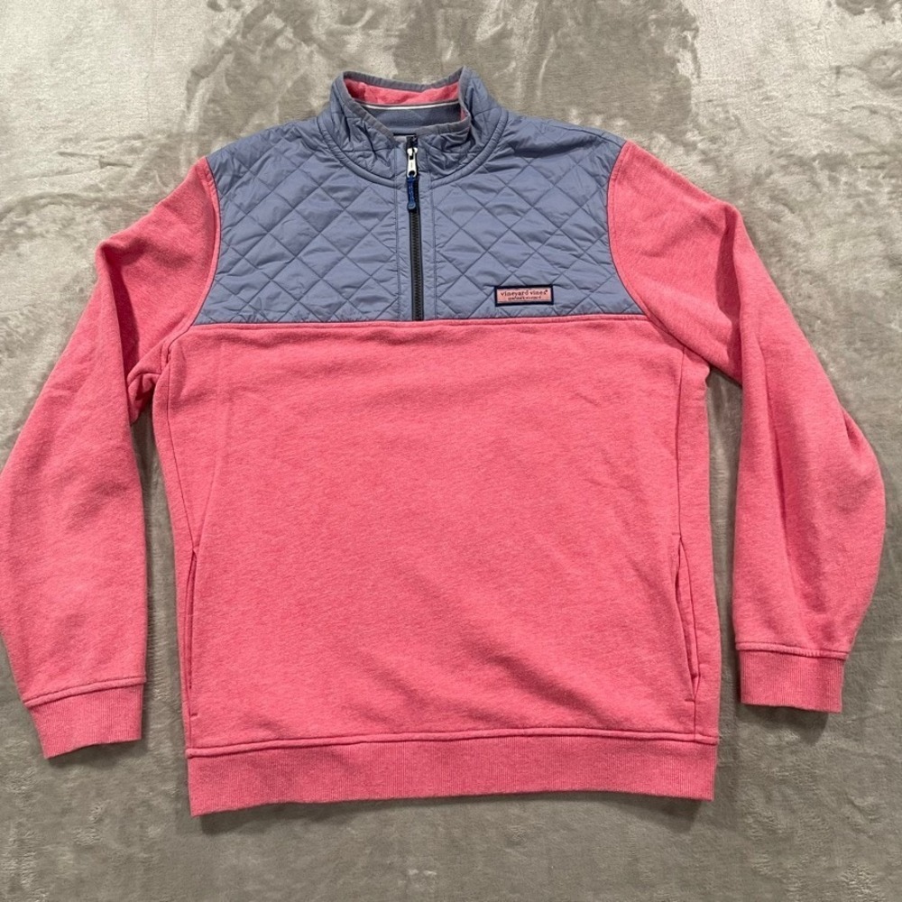 Vineyard Vines Jacket Mens Medium Pink Quilted Shep Shirt Sweater Preppy Whale